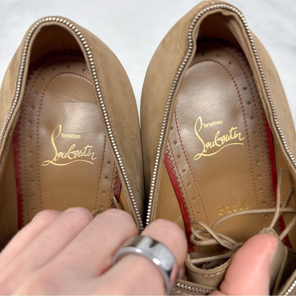 Christian Louboutin Greggo Zip Flat Calf Nubuck Zipper Trim Lace Up Dress Shoes - Picture 10 of 14